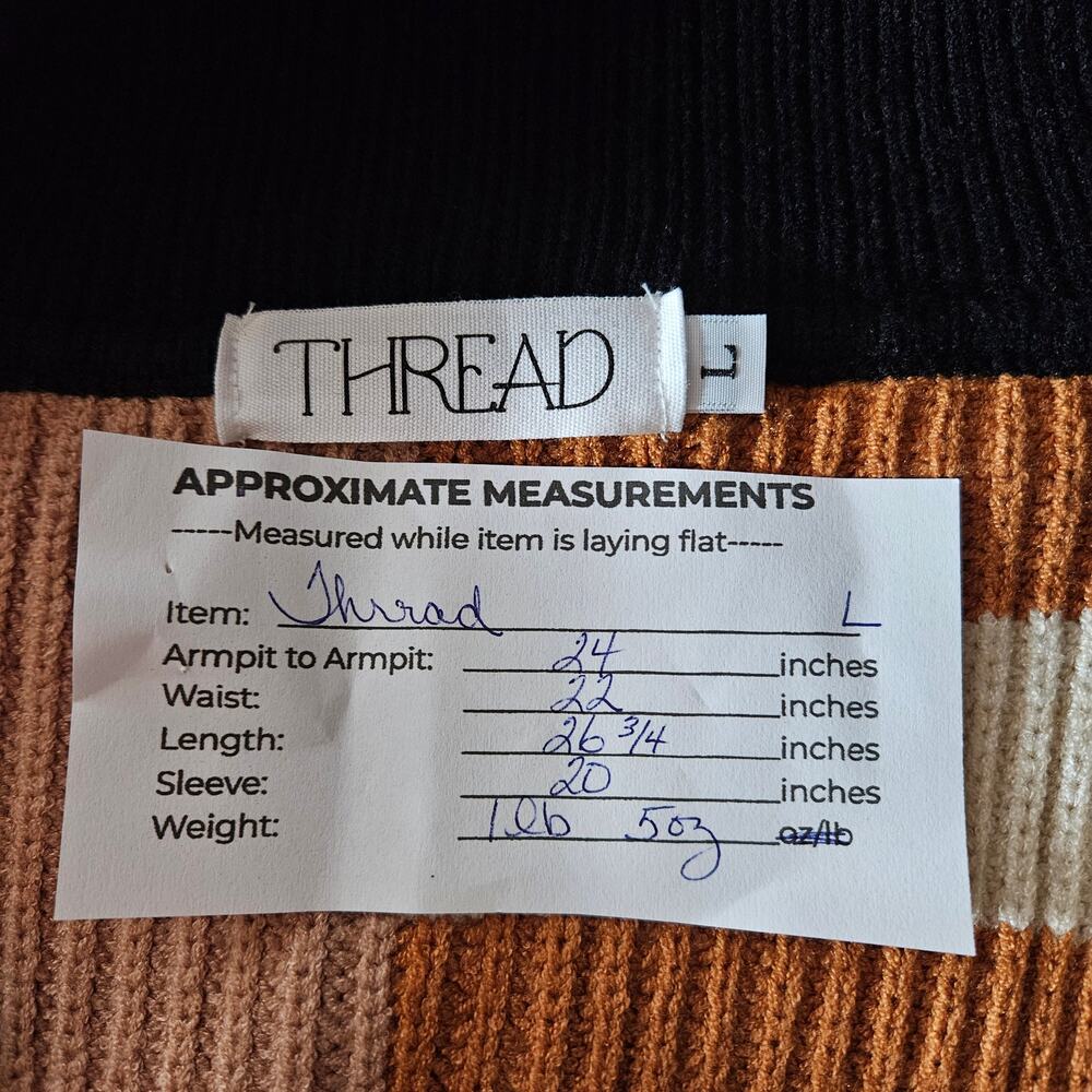 Thread Virginia Polo Sweater Large Orange Black Stripe Colorblock Partial Zip - Picture 13 of 14